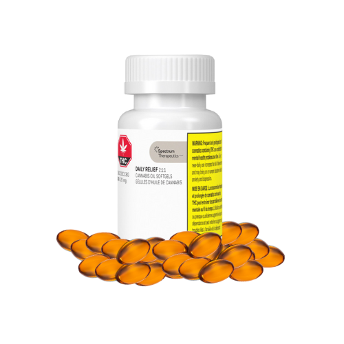 Bottle of orange capsules with a white cap on a white background