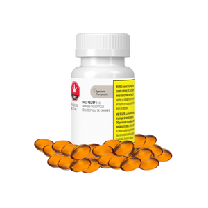 Bottle of orange capsules with a white cap on a white background