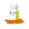 Bottle of orange capsules with a white cap on a white background