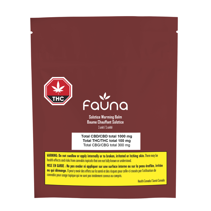 Red package of Fauna Solvita Warming Balm with branding and product details.