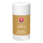 A white cylindrical balm stick with a tan label featuring the Fauna brand logo, a red THC badge, and the text 'Nature's Balm' on a plain white background.