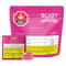 Pink packaging of 'Blast Higher Chewz' THC product with a gummy bear on a white background