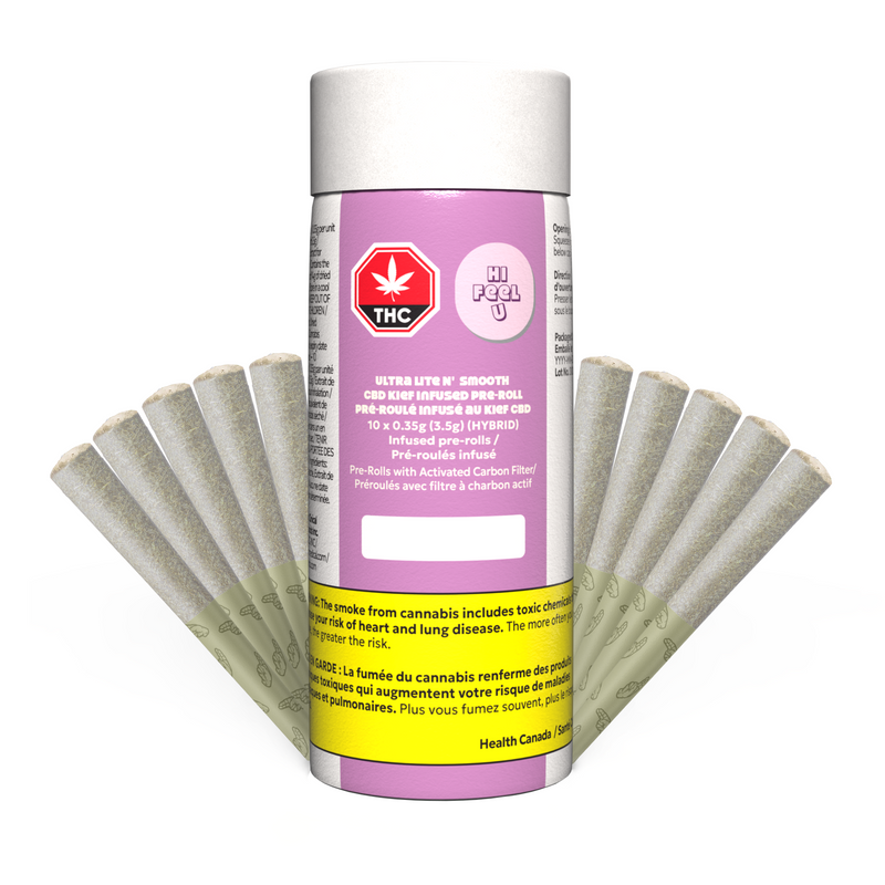 Cannabis product with packaging and rolling papers on a white background