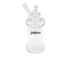 Clear glass bottle with a straw on a white background, featuring the brand 'jublee'.