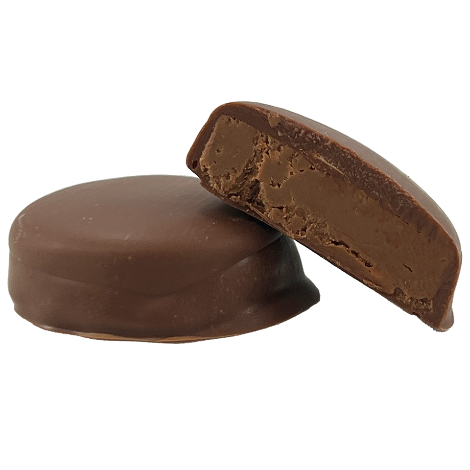 Chocolate-covered confection on a white background