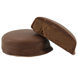 Chocolate-covered confection on a white background