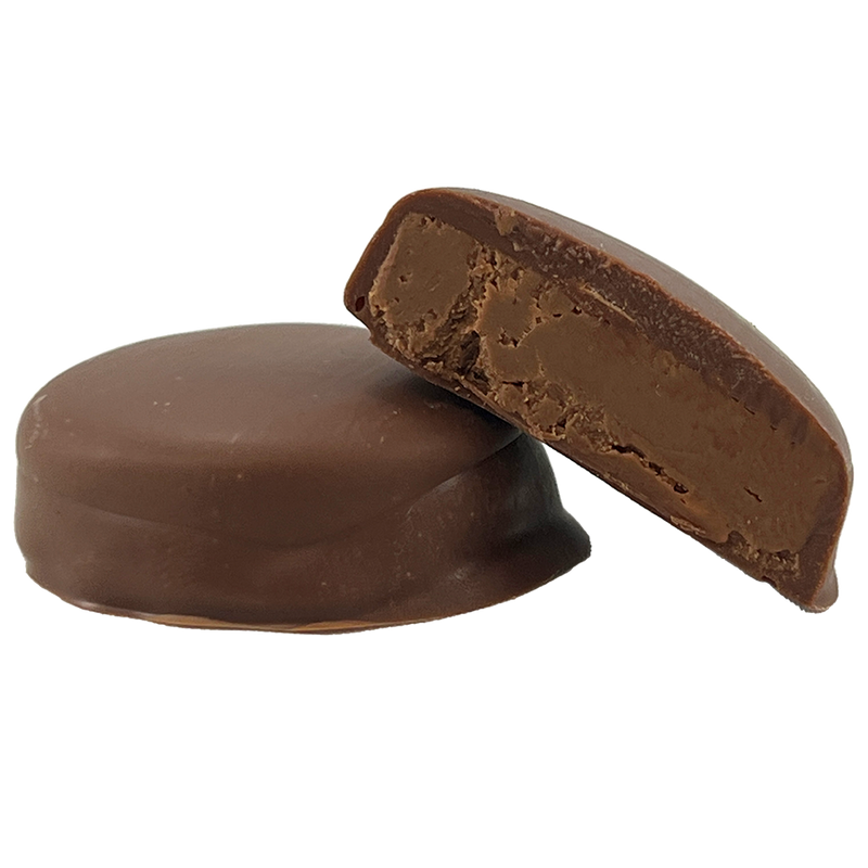 Chocolate-covered confection on a white background