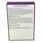 A white rectangular product information card with a purple border, showing ingredients and storage instructions for a milk chocolate edible cannabis confection.