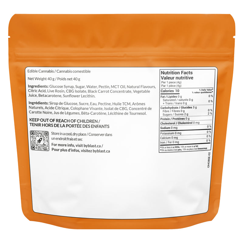 Orange packaging with nutritional label and ingredients list on a white background