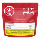 Red packaging of 'Blast' THC gummies with visible text and branding.