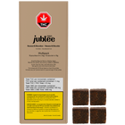 CBD jublee banana and chocolate product packaging with THC warning label.