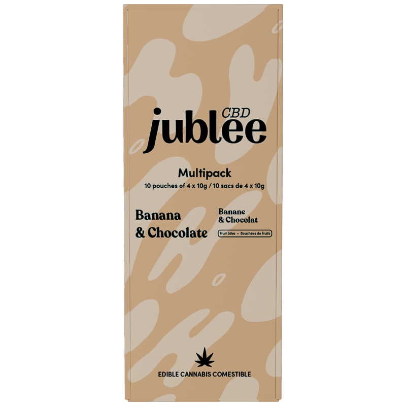 Jublee CBD banana and chocolate multipack packaging on a white background