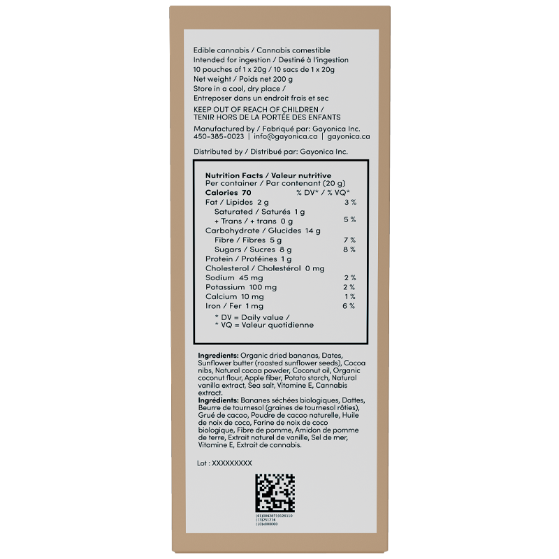 Nutrition facts label on a product packaging with a white background