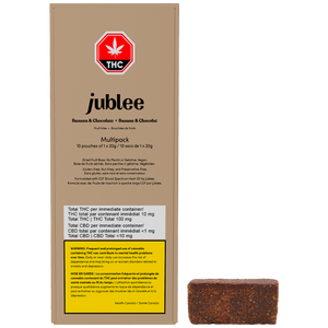 Jublee THC product packaging with a bar of chocolate on a white background
