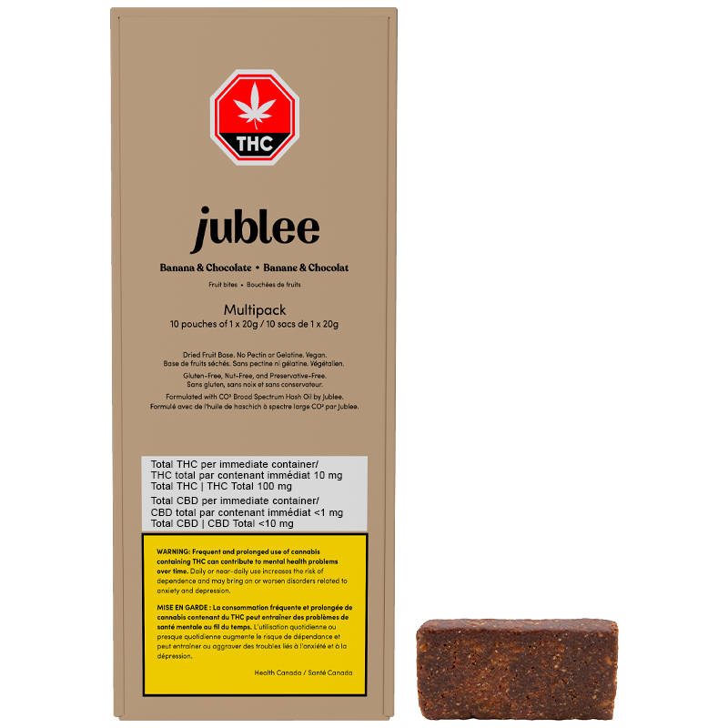Jublee THC product packaging with a bar of chocolate on a white background