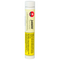 Lip balm tube with yellow label and white cap on a white background