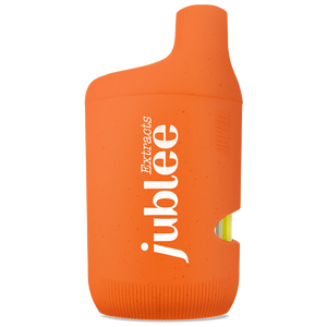 Orange vape pen with 'jubilee' branding on a white background
