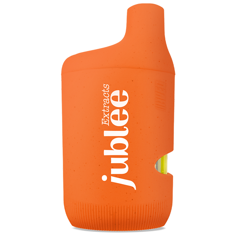 Orange vape pen with 'jubilee' branding on a white background