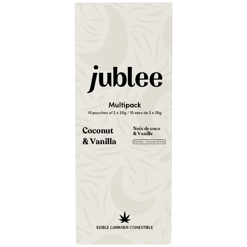 Jublee Coconut & Vanilla edible cannabis product packaging on a white background