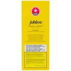 Yellow packaging of jublee THC product with red logo on a white background