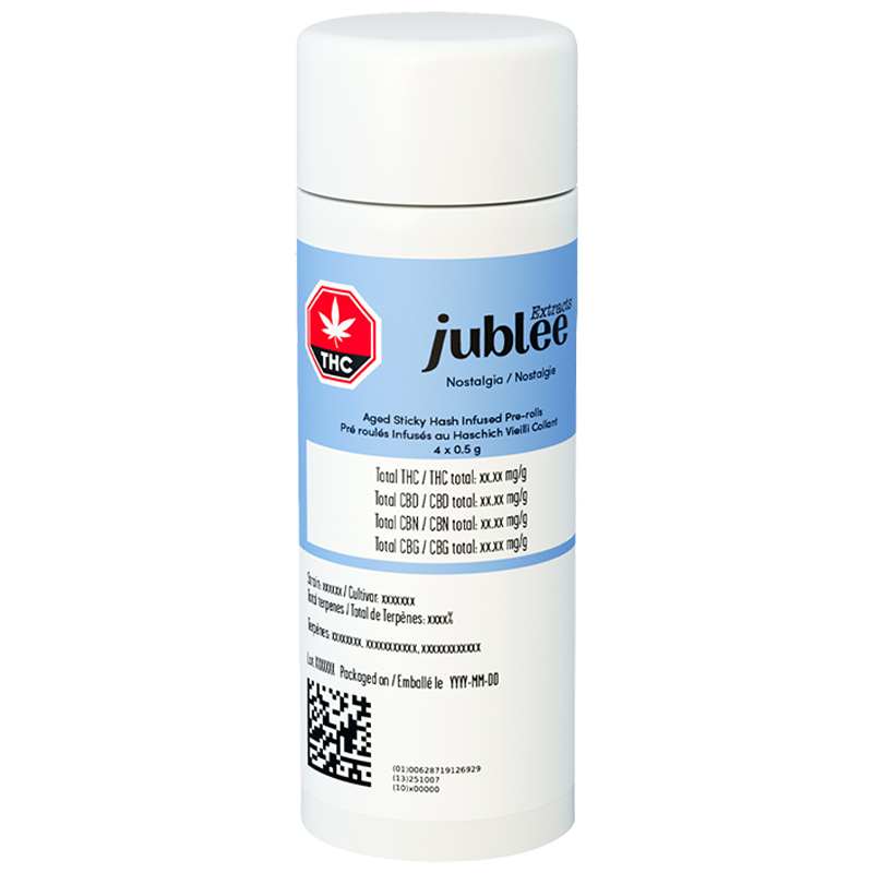 Jubilee THC product container with blue label on a white background