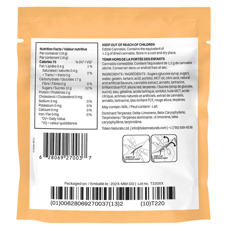 back of packaging for Kinloch Wellness CBG + CBD Mango Gummy Drops 