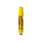 A single disposable vape pen device by The Louie Plug, featuring a bright yellow mouthpiece and base, with a clear cylindrical body showing amber-colored liquid inside, set against a plain white background.