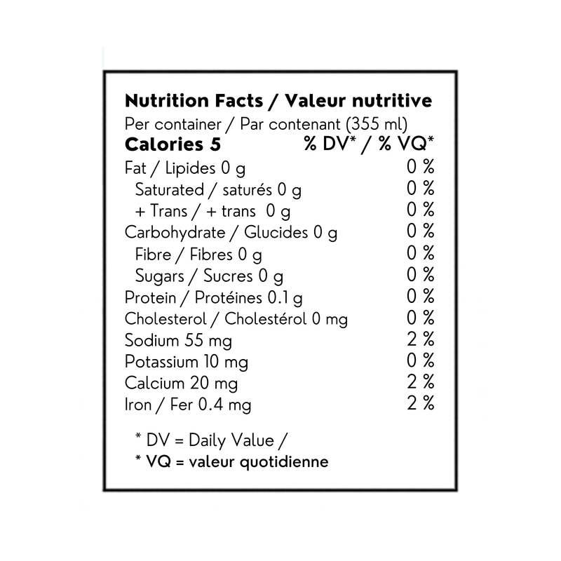 A Nutrition Facts label showing a product's nutritional information, including calories, fat, protein, carbohydrates, and minerals, printed in black on a white background.