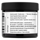 Back side of a black plastic jar of MTL Cannabis CBD extract, showing the white label with product details, barcode, and text in English and French.