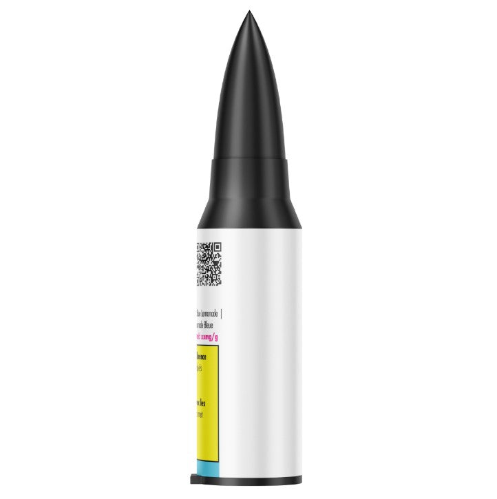Black and white cylindrical product with a QR code on a white background
