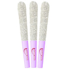 Three glittery tools with purple handles on a white background