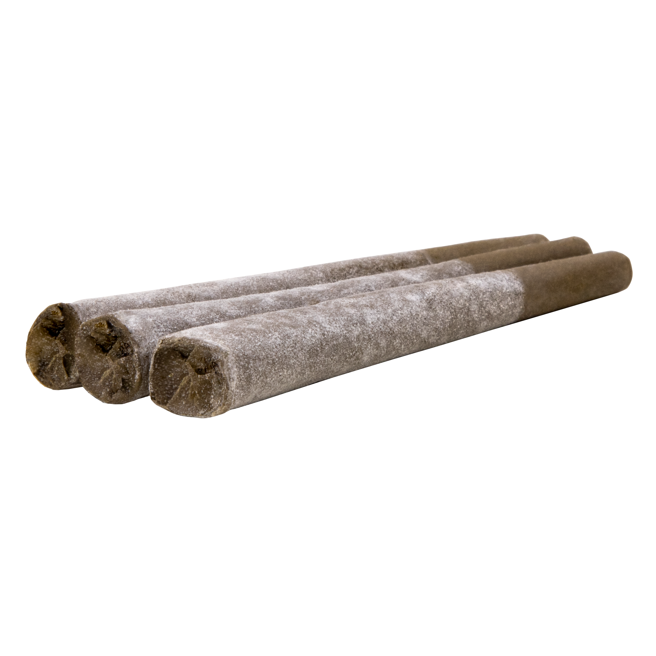 Three rolls of brown material on a white background
