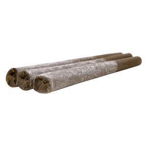 Three rolls of brown material on a white background