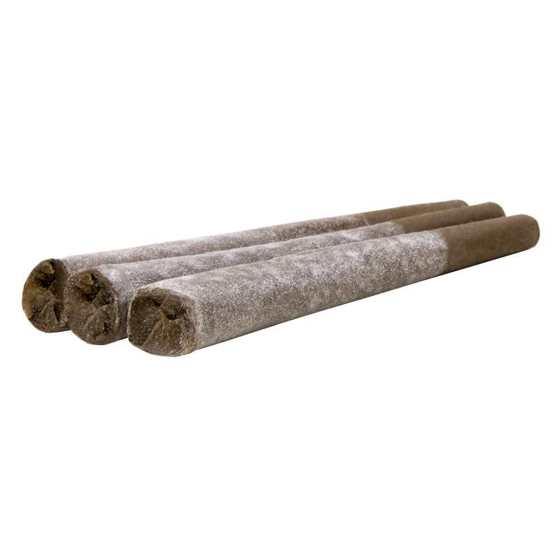 Three rolls of brown material on a white background
