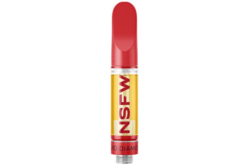Red and yellow vape pen with 'NSFW' text on a white background