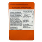 The back of a milk chocolate bag from Balcony Premium, showing the ingredients list, nutrition facts, and barcode on a solid orange background.