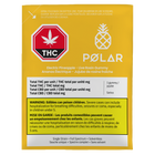 A yellow and white package of POLAR Electric Pineapple Live Rosin Gummy, featuring a prominent red and white THC logo, a pineapple icon, and product details in English and French.