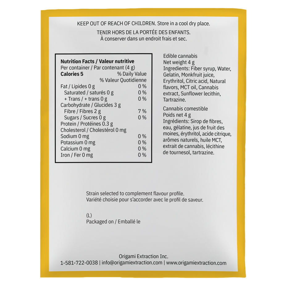 nutional information package of POLAR Electric Pineapple Live Rosin Gummy