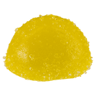 A dome-shaped yellow gel pad with a bubbly, translucent texture, isolated on a solid white background.