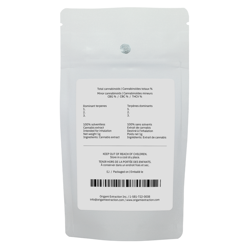Polar wedding cake Live Hash Rosin Concentrate packaging  rear label