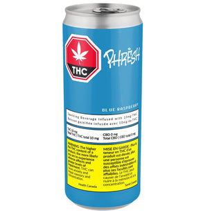 Blue can with THC logo and 'Phresh' branding on a white background