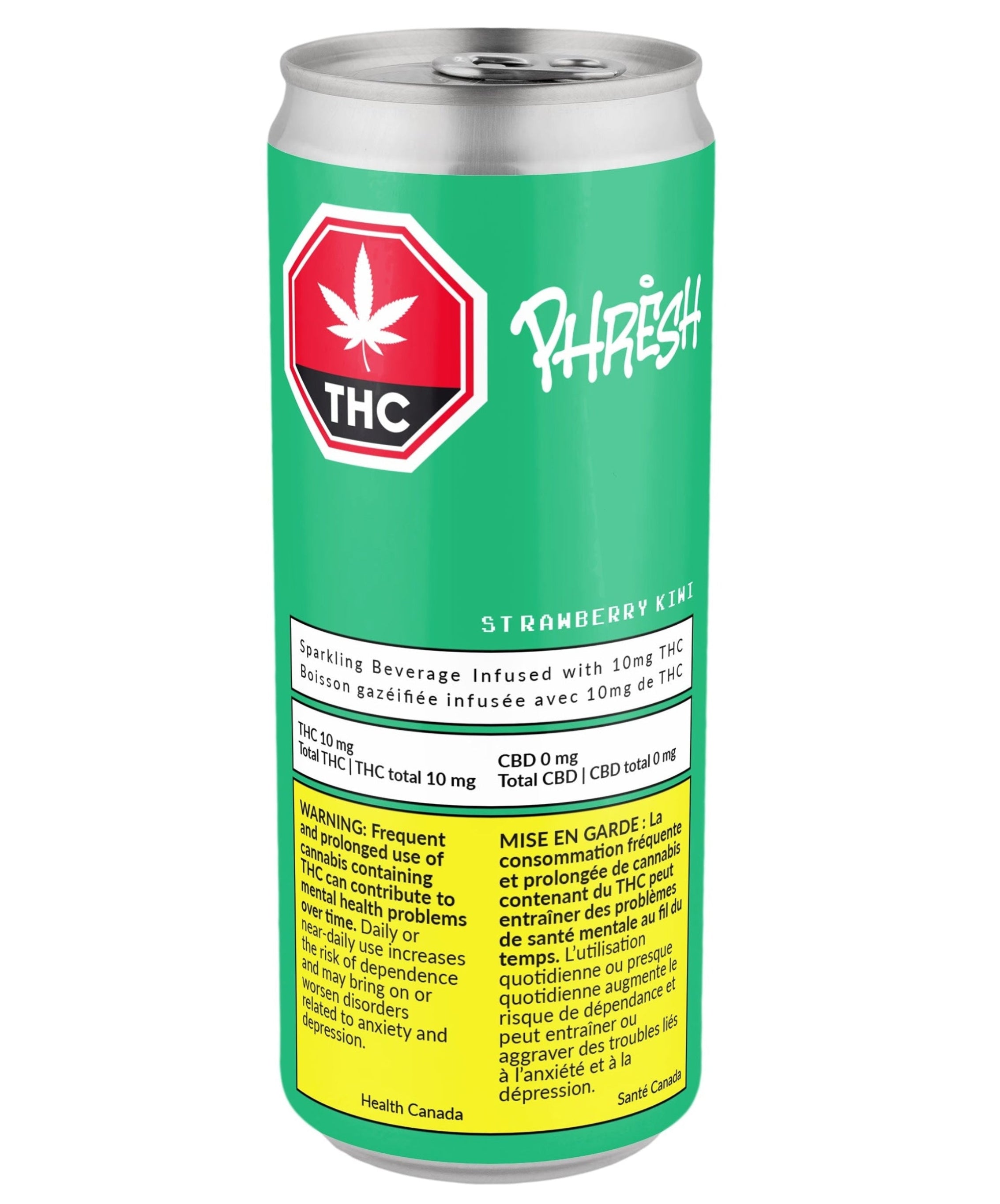 Green can with THC branding on a white background