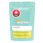 Mint green packaging of 'Rad Shatter' with THC logo on a white background