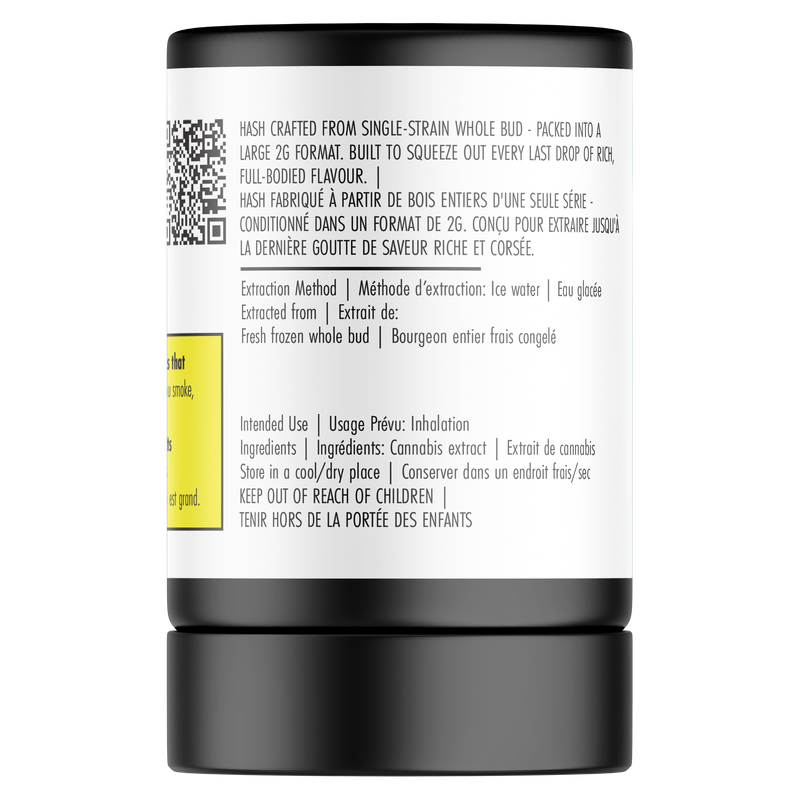 Cannabis product packaging with label and QR code on a white background