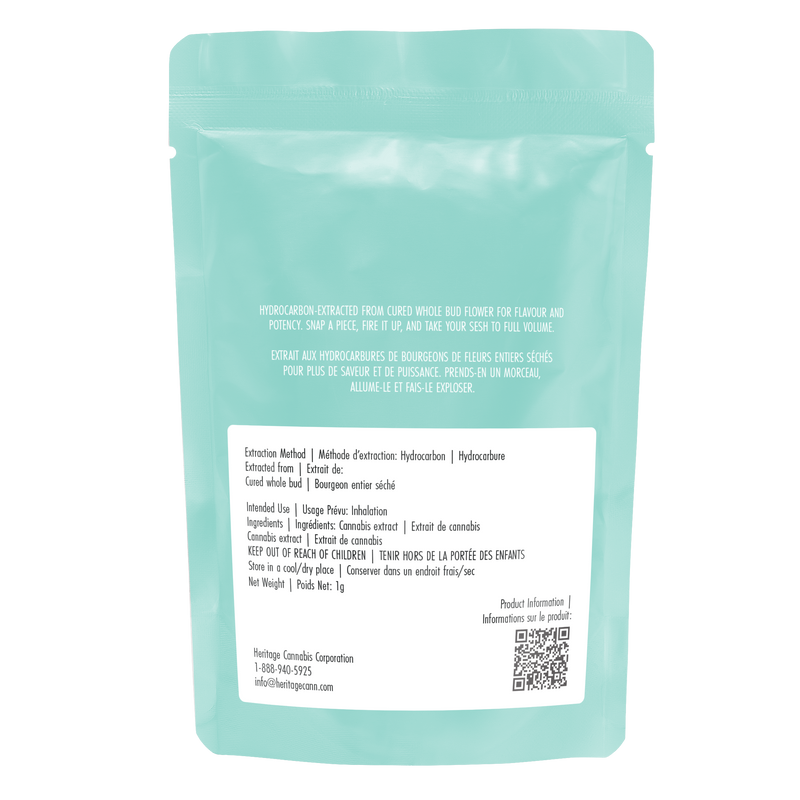 Mint green package with text and a QR code on a white background