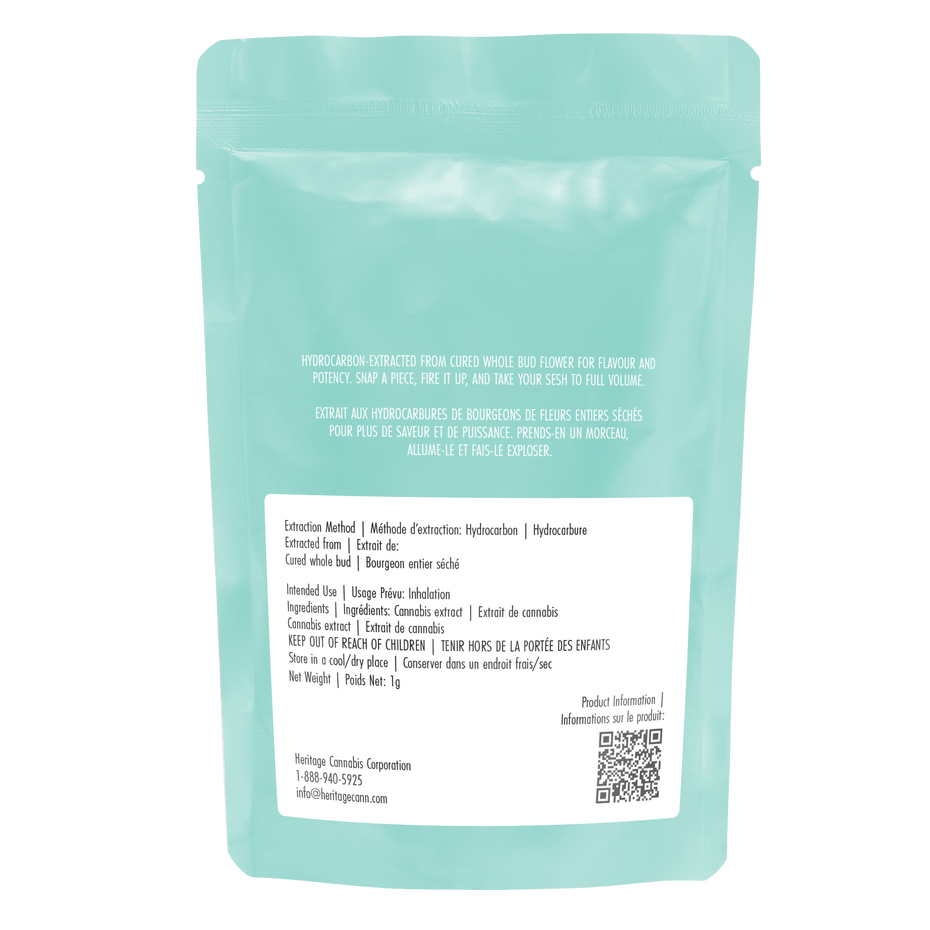 Mint green package with text and a QR code on a white background