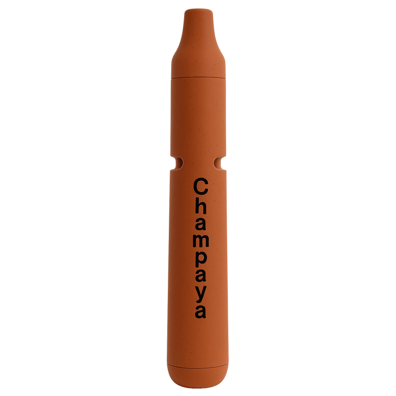 Brown vape pen with 'Champaya' branding on a white background