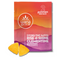 Packaging of Wana Quick Rise and Shine Clementine Gummies with two gummies displayed in front. The background is colorful with shades of purple, pink, and orange.