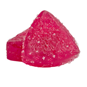 two cherry cola gummies with sugar crystals visible