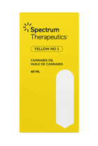 Yellow packaging of Spectrum Therapeutics cannabis oil with a white window